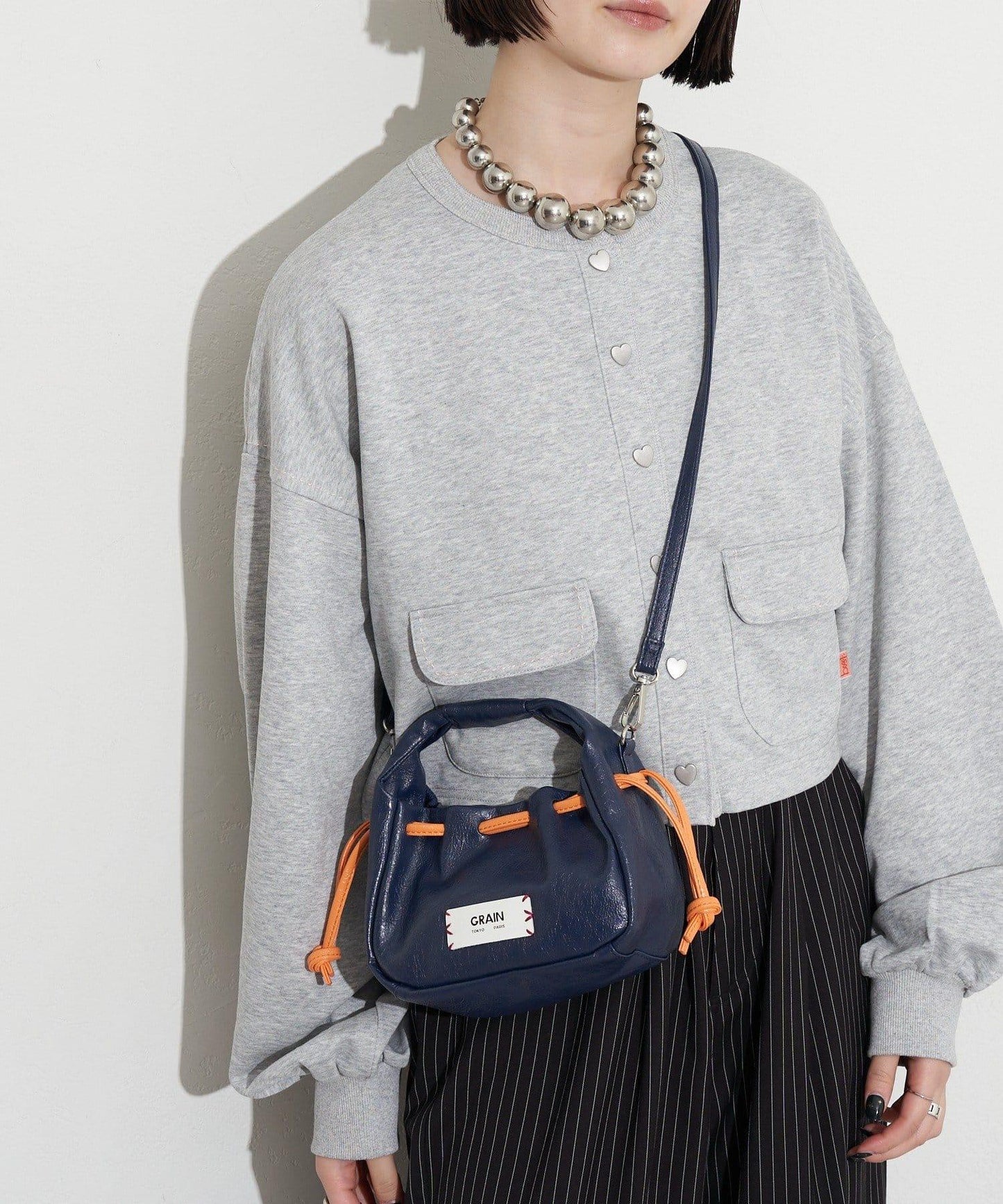GRAIN/グレイン 復古走線 迷你束口手提包