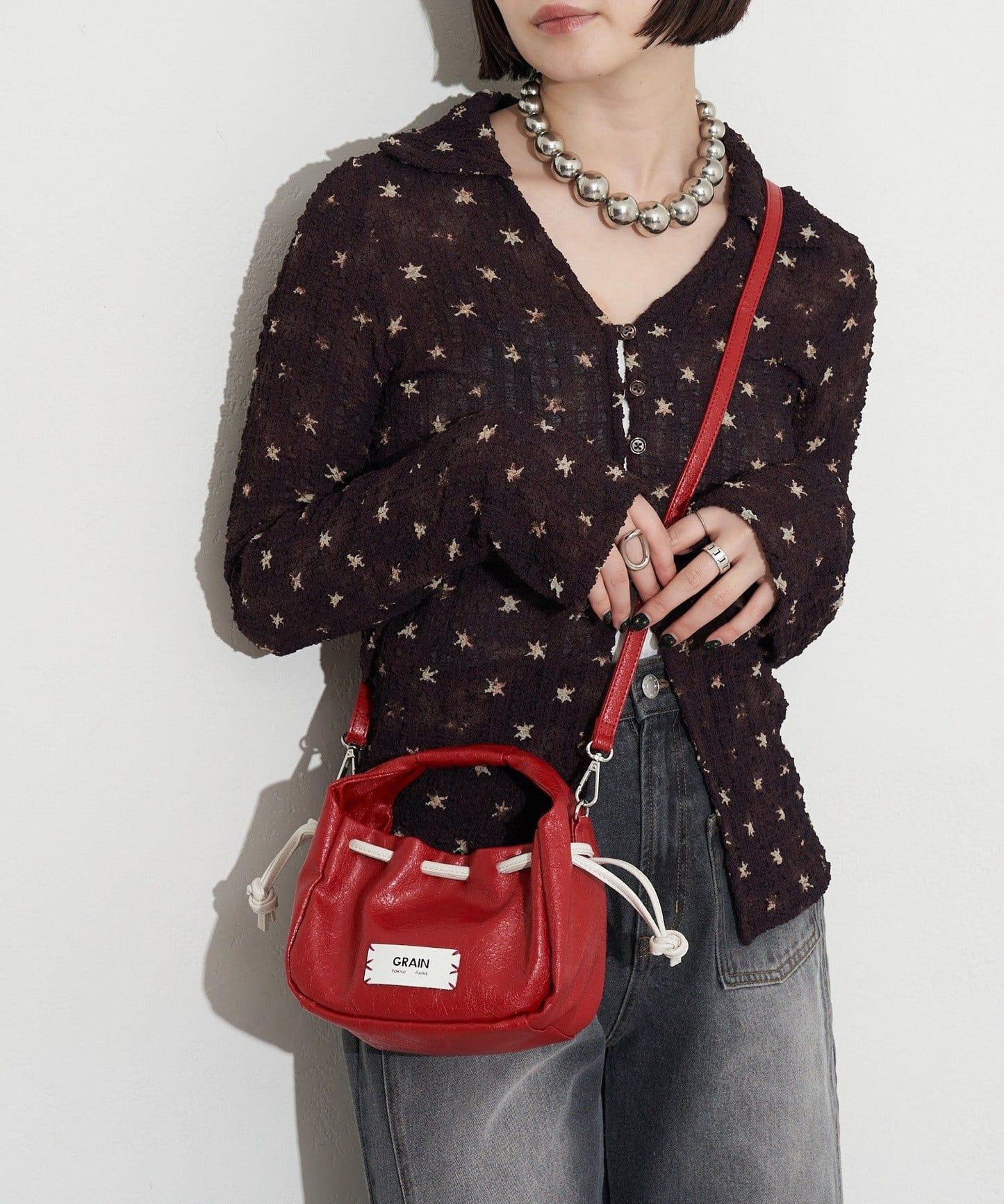 GRAIN/グレイン 復古走線 迷你束口手提包