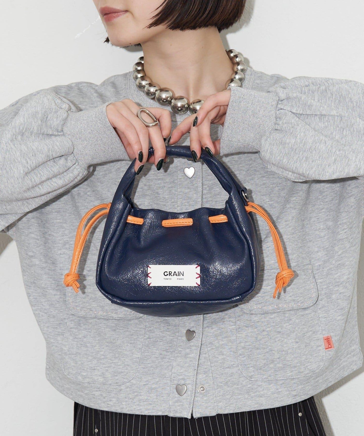 GRAIN/グレイン 復古走線 迷你束口手提包