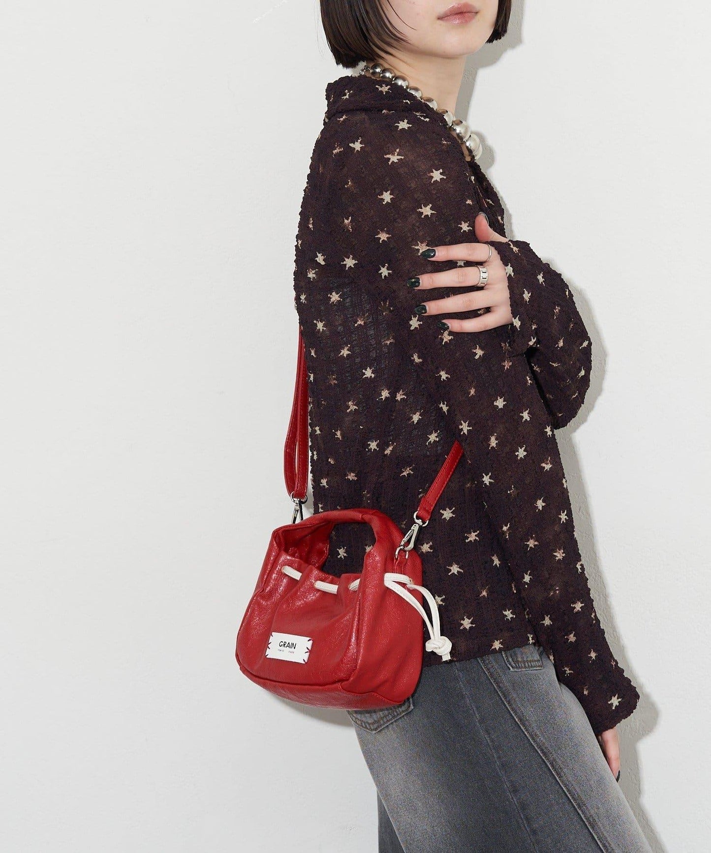 GRAIN/グレイン 復古走線 迷你束口手提包