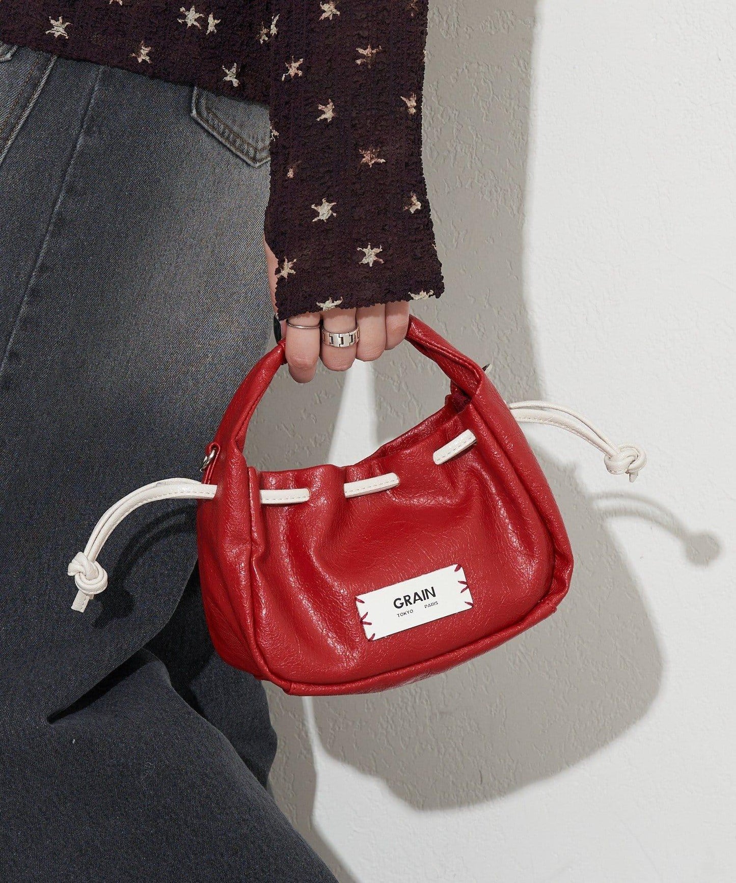 GRAIN/グレイン 復古走線 迷你束口手提包