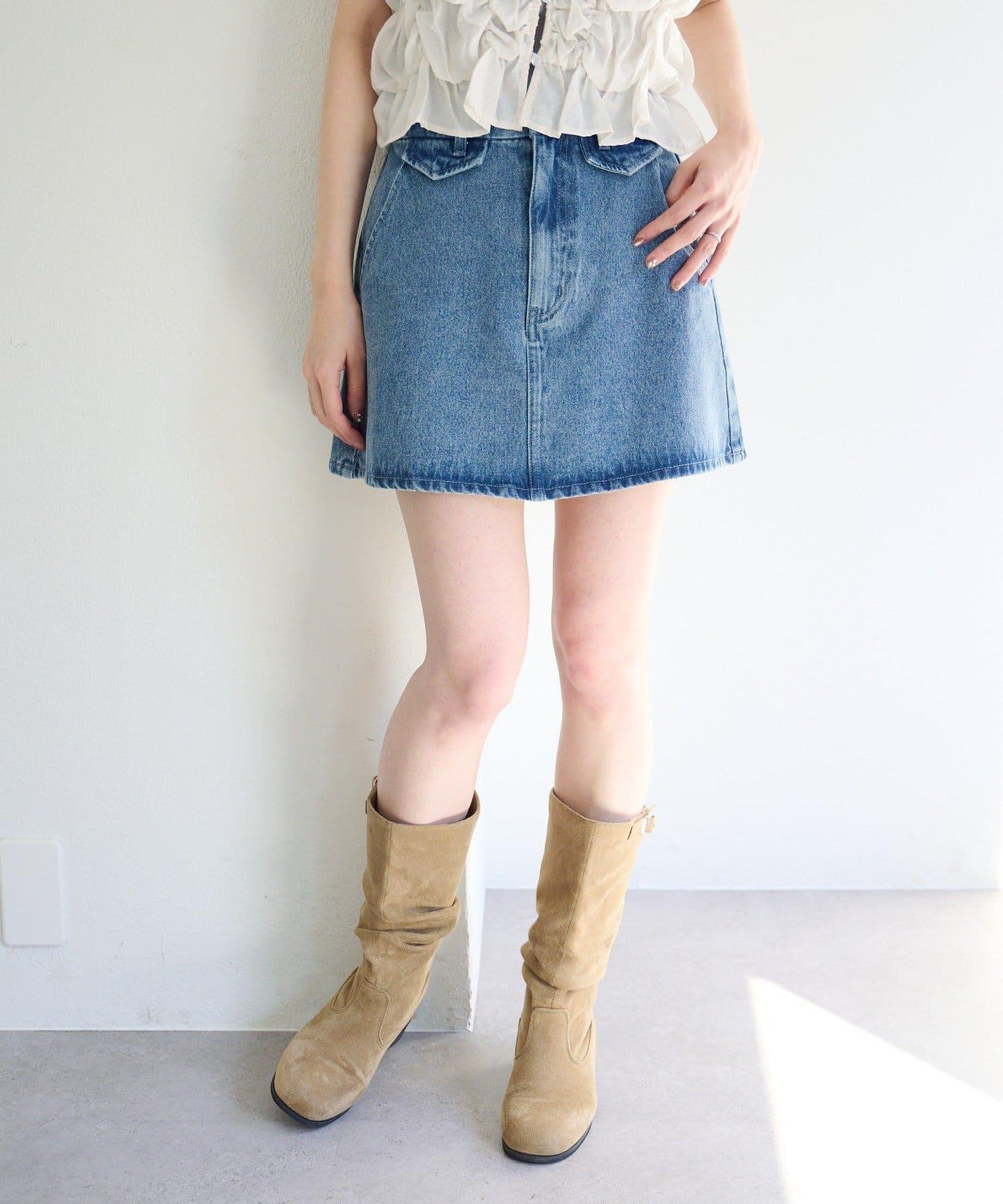 成套搭配 翻蓋設計 牛仔 迷你半身裙