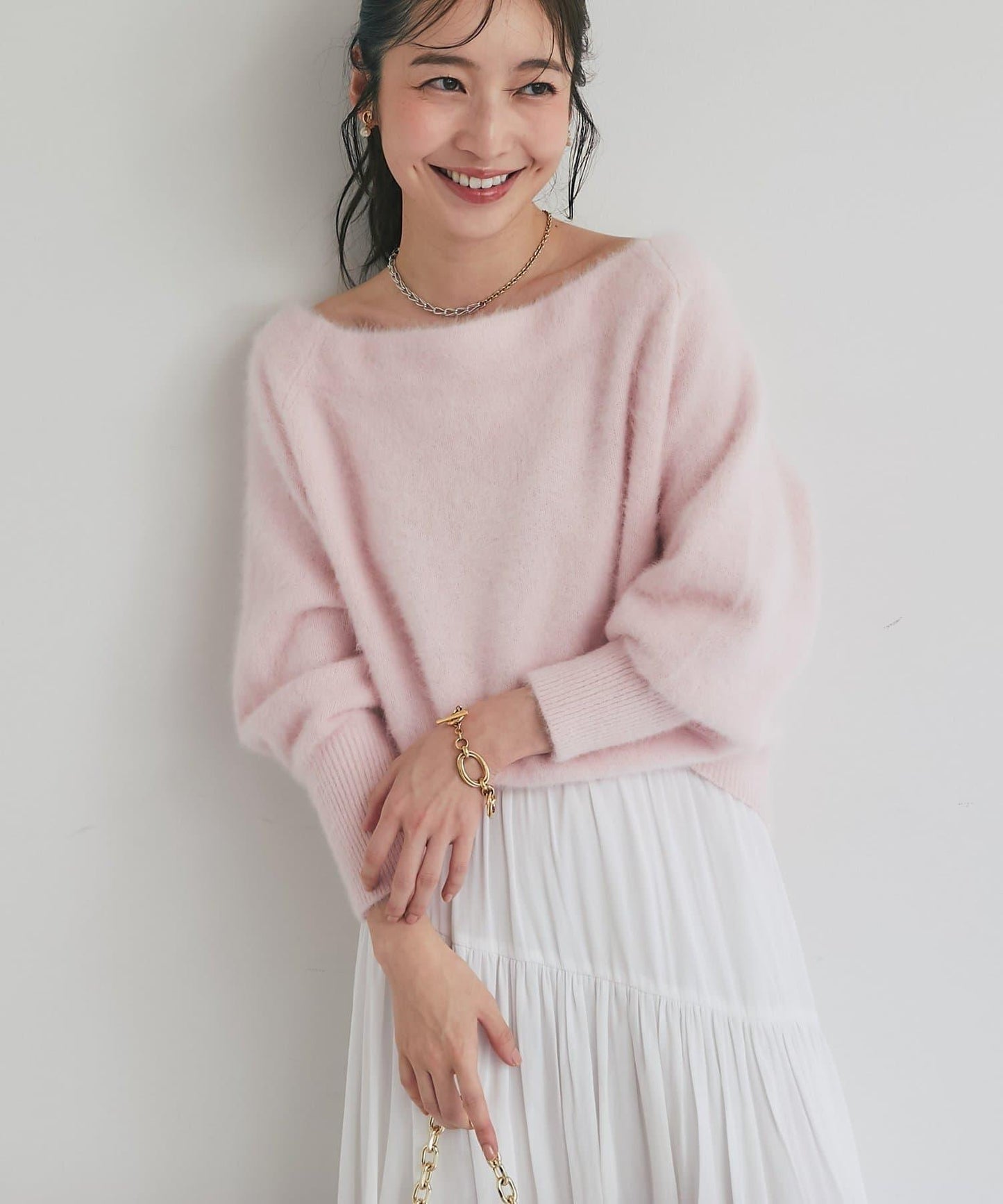 La boutique BonBon 毛感羊毛羊絨混紡露肩針織上衣