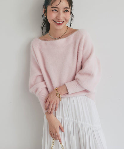 La boutique BonBon 毛感羊毛羊絨混紡露肩針織上衣