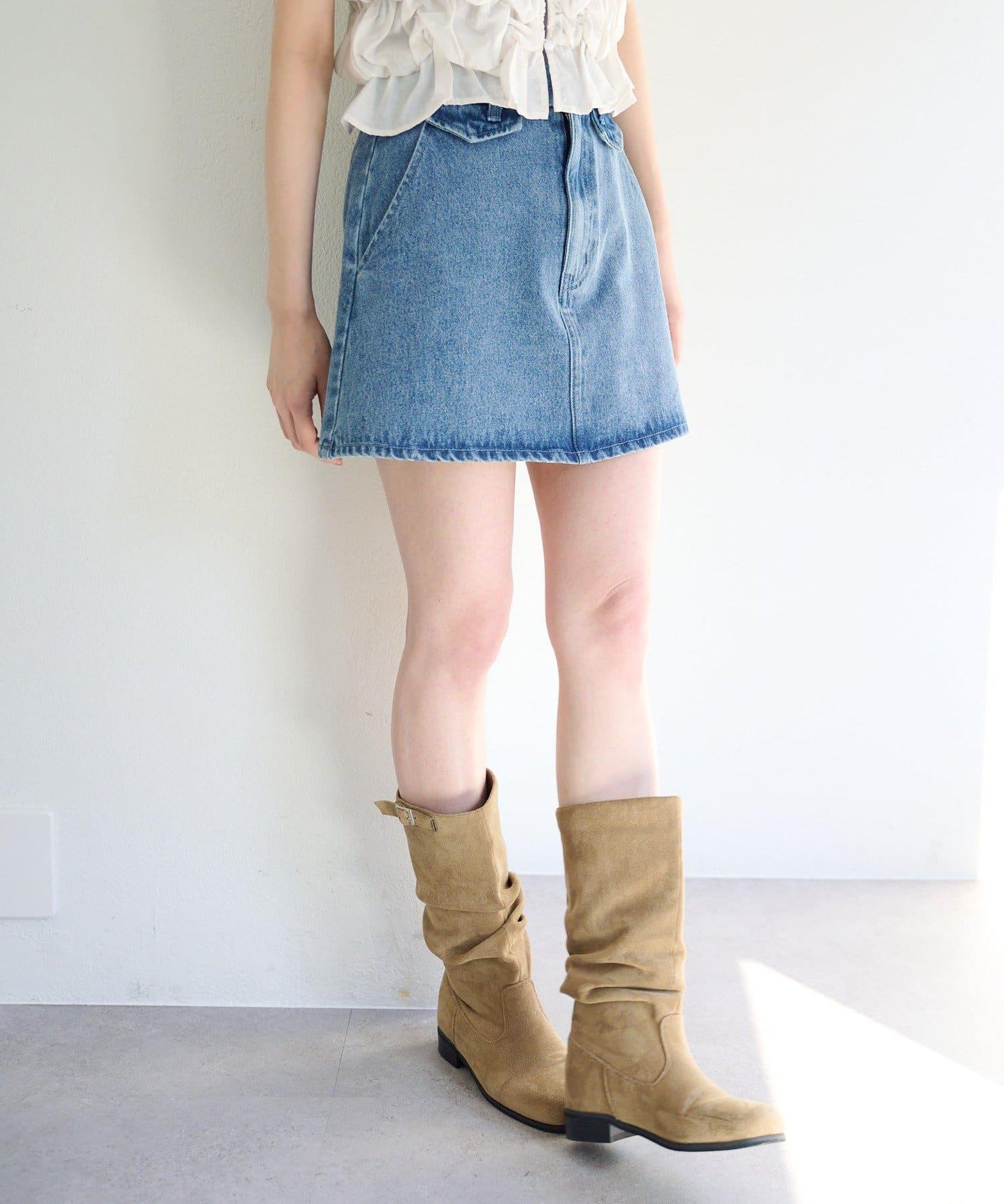 成套搭配 翻蓋設計 牛仔 迷你半身裙