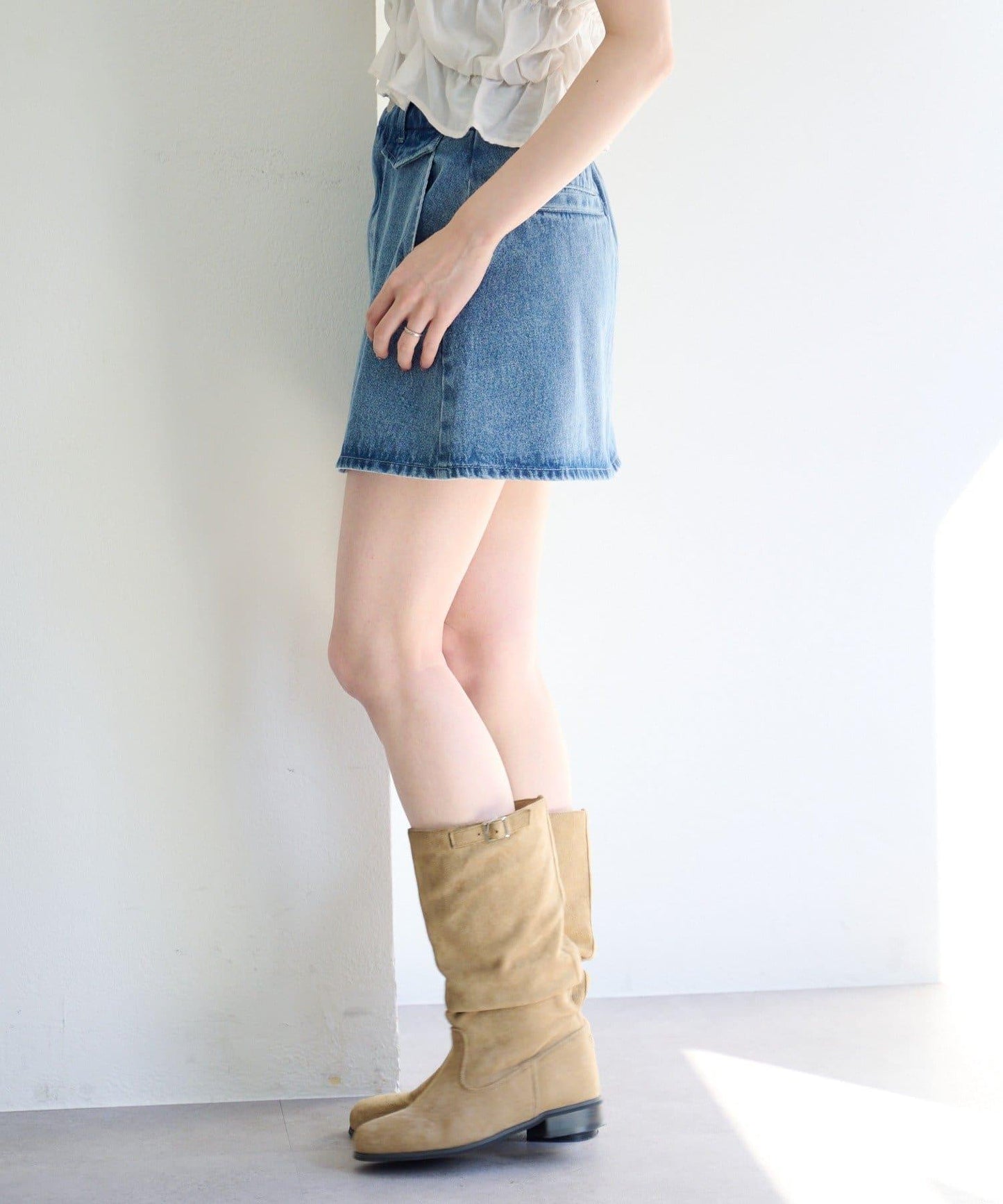 成套搭配 翻蓋設計 牛仔 迷你半身裙