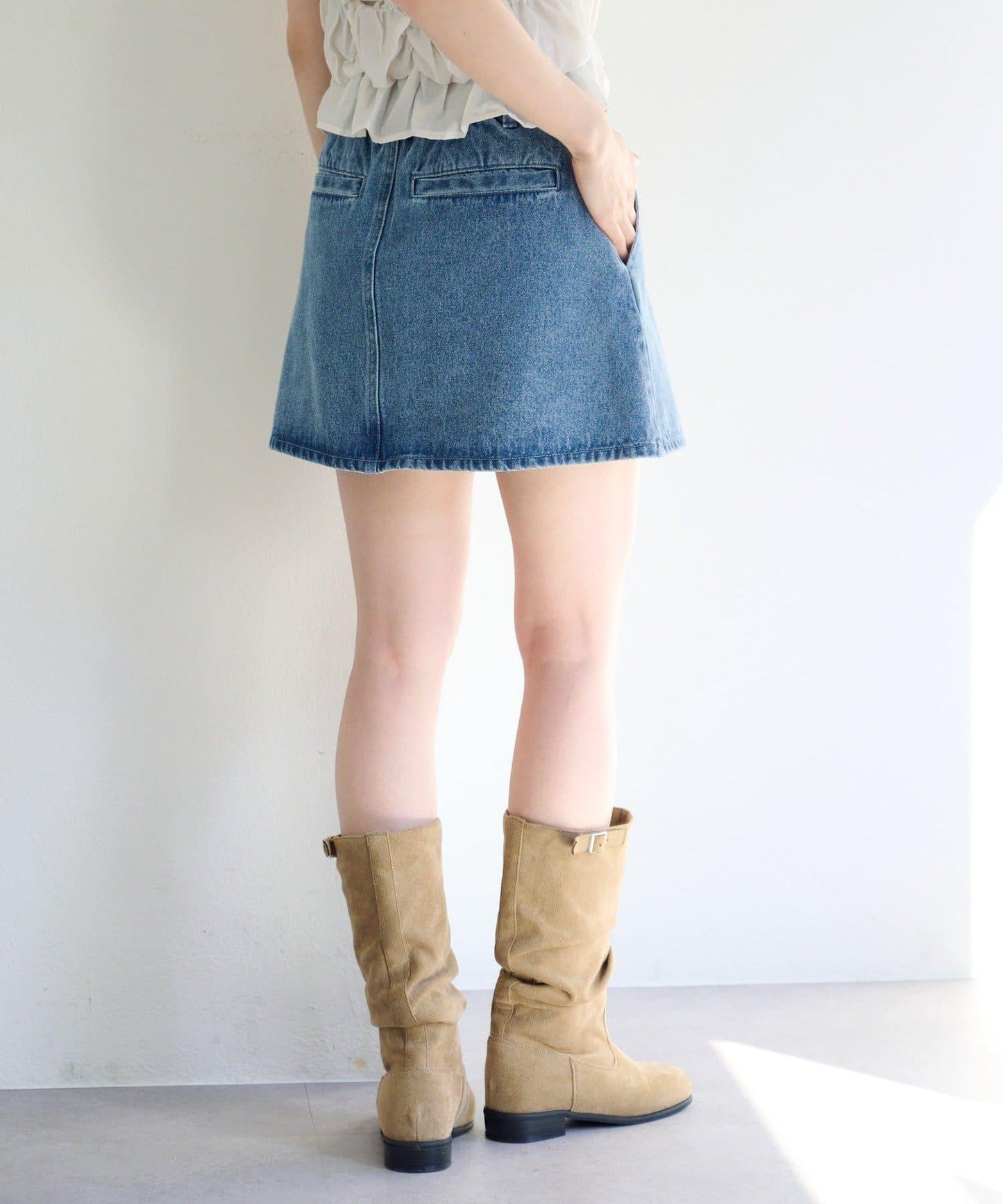 成套搭配 翻蓋設計 牛仔 迷你半身裙