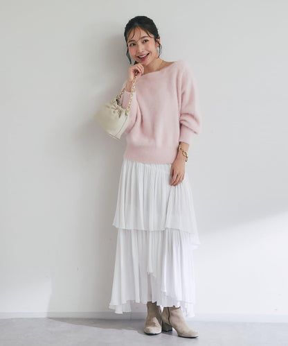 La boutique BonBon 毛感羊毛羊絨混紡露肩針織上衣