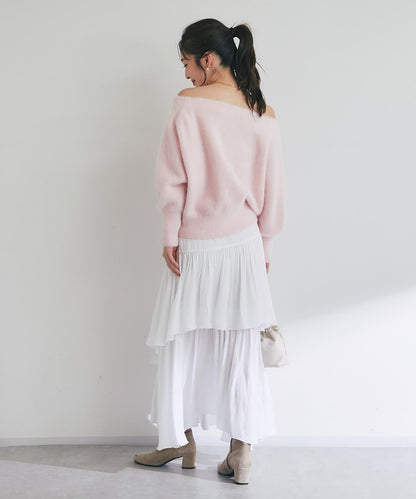 La boutique BonBon 毛感羊毛羊絨混紡露肩針織上衣