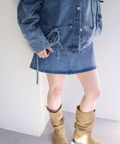 成套搭配 翻蓋設計 牛仔 迷你半身裙