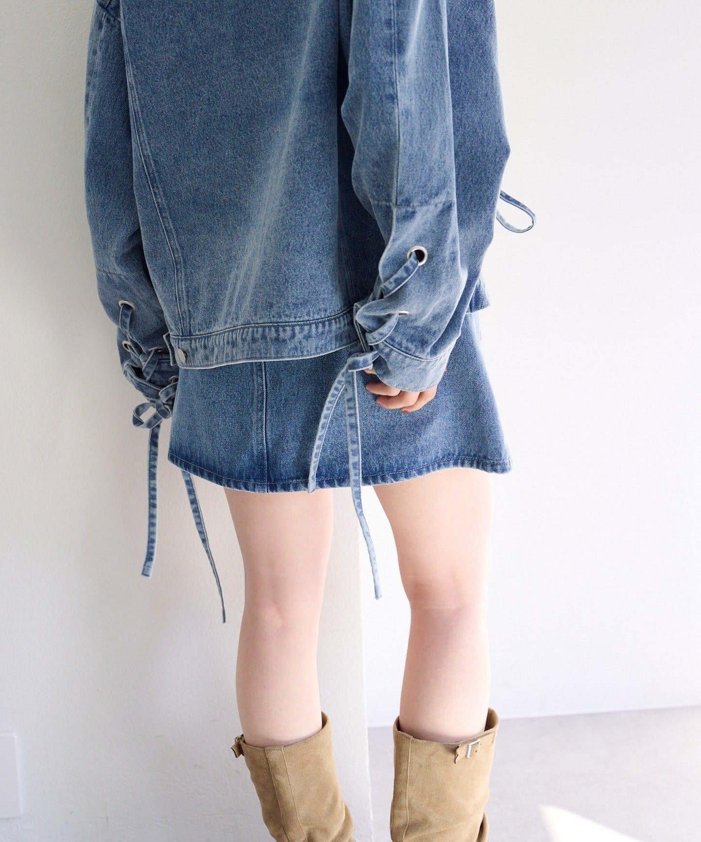 成套搭配 翻蓋設計 牛仔 迷你半身裙