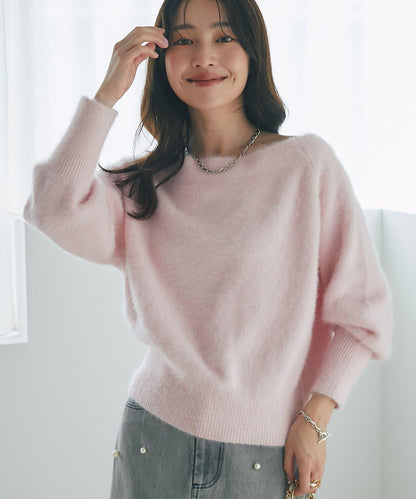 La boutique BonBon 毛感羊毛羊絨混紡露肩針織上衣