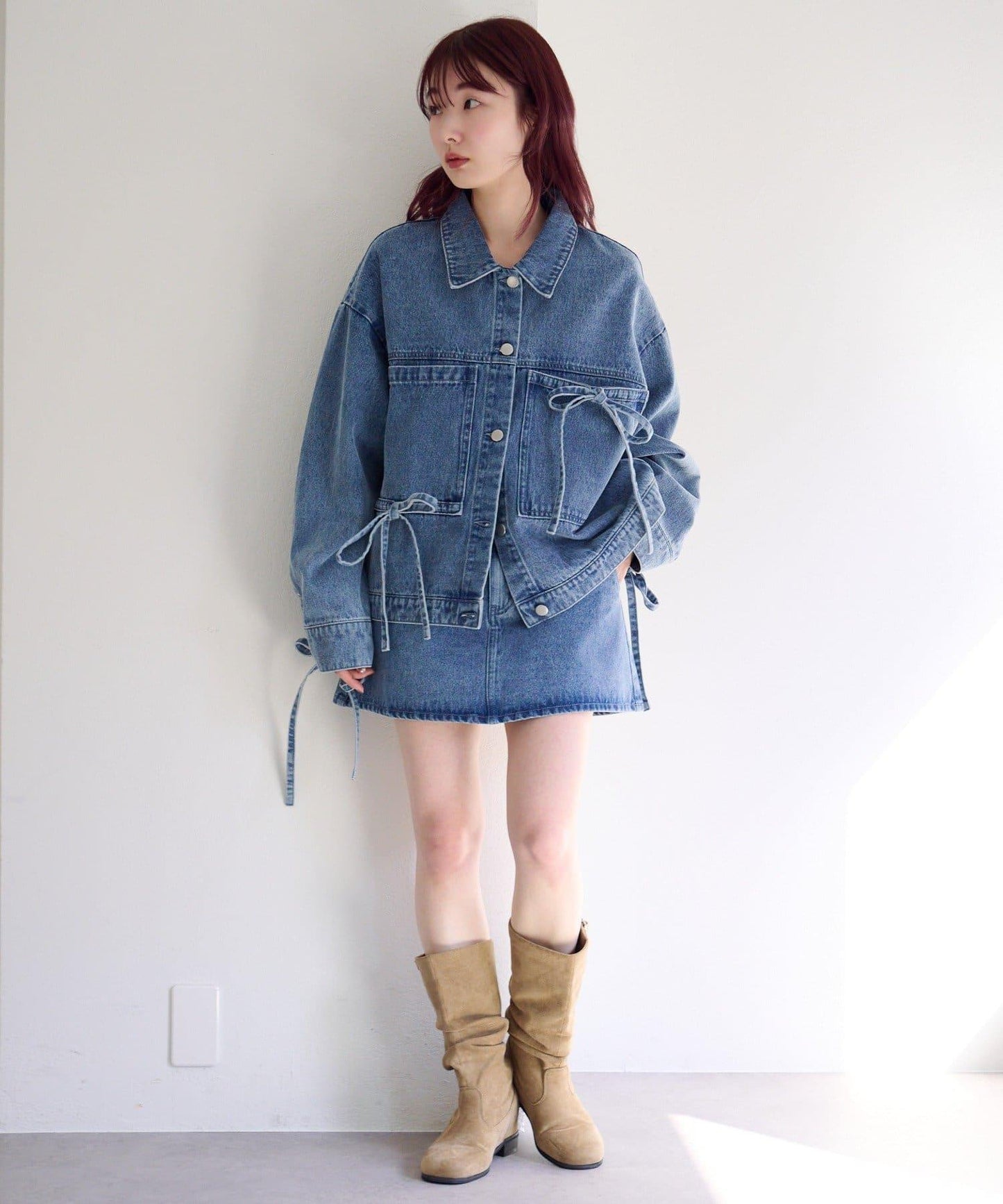 成套搭配 翻蓋設計 牛仔 迷你半身裙