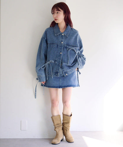 成套搭配 翻蓋設計 牛仔 迷你半身裙