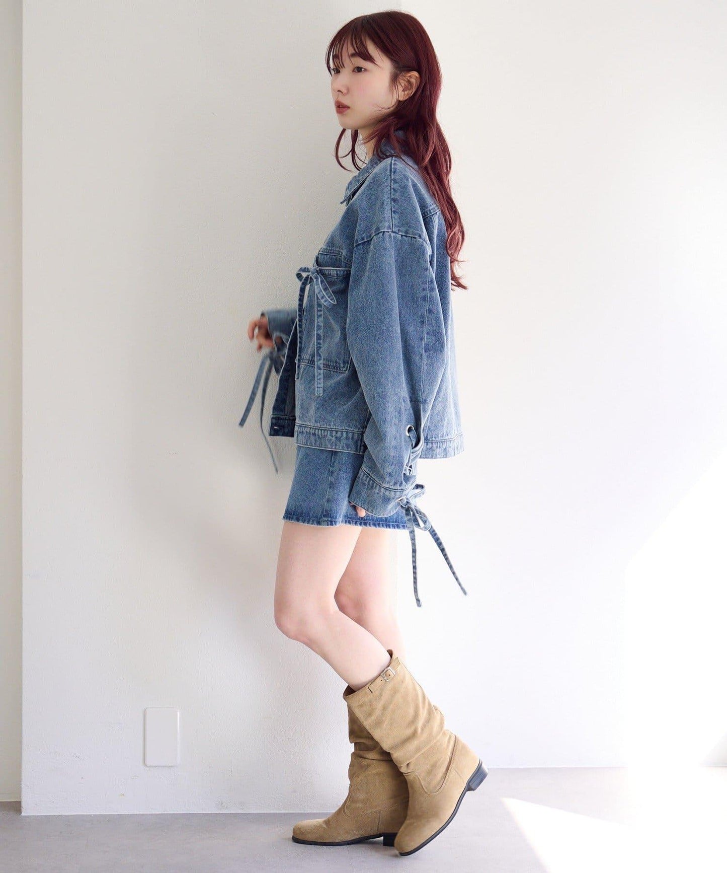 成套搭配 翻蓋設計 牛仔 迷你半身裙