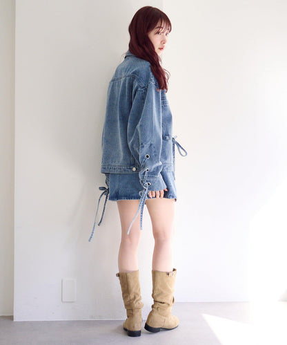 成套搭配 翻蓋設計 牛仔 迷你半身裙