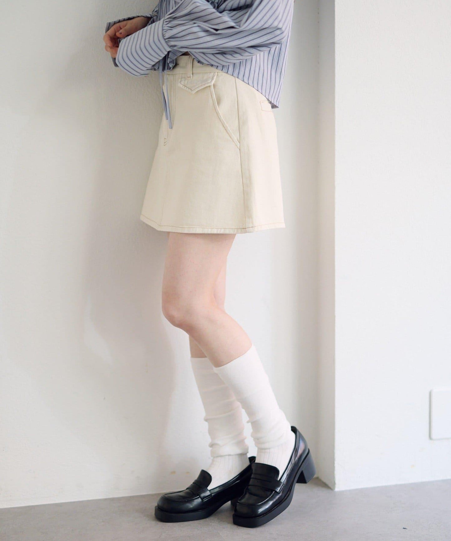 成套搭配 翻蓋設計 牛仔 迷你半身裙