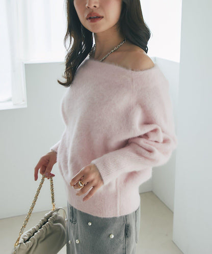 La boutique BonBon 毛感羊毛羊絨混紡露肩針織上衣