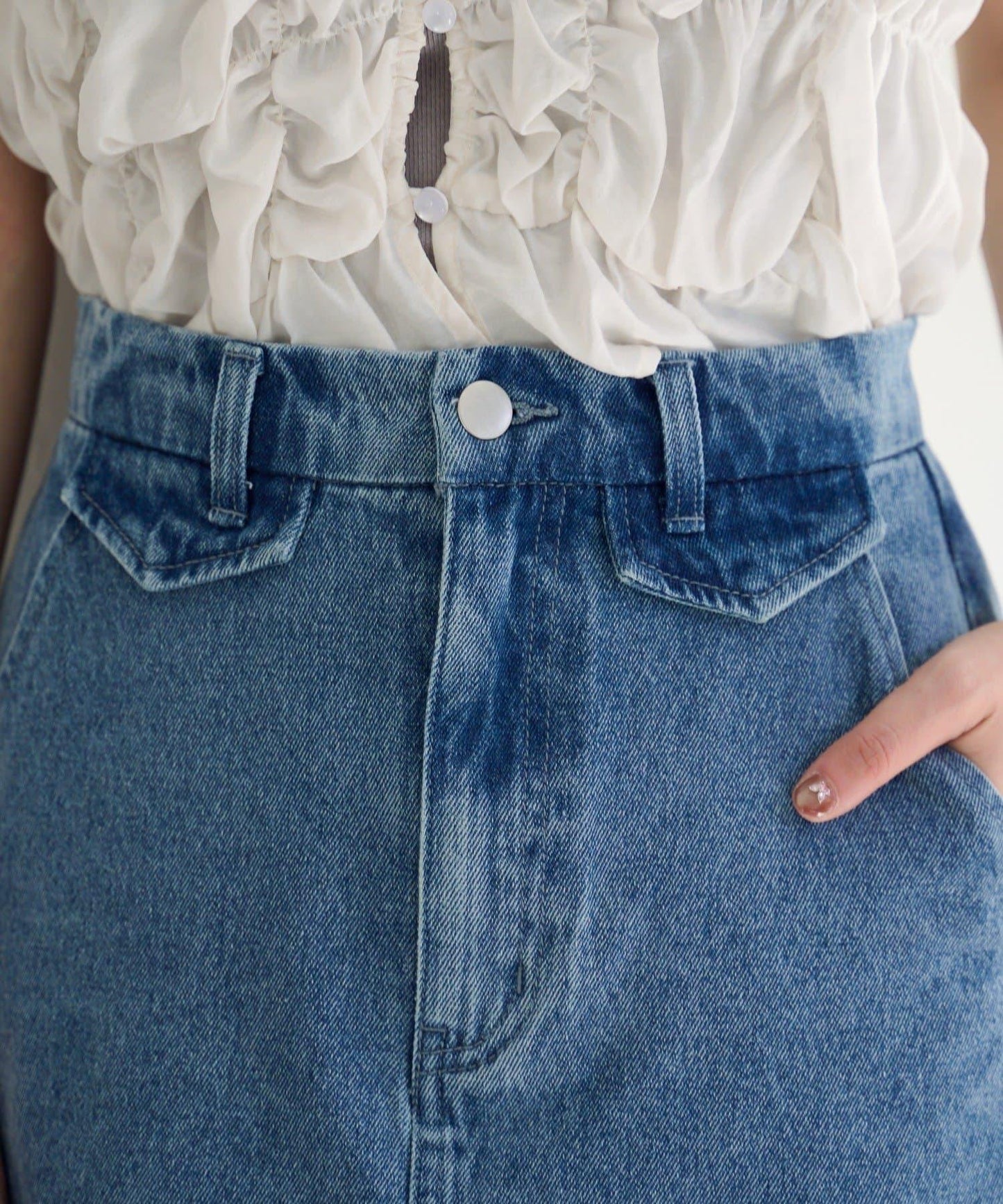 成套搭配 翻蓋設計 牛仔 迷你半身裙