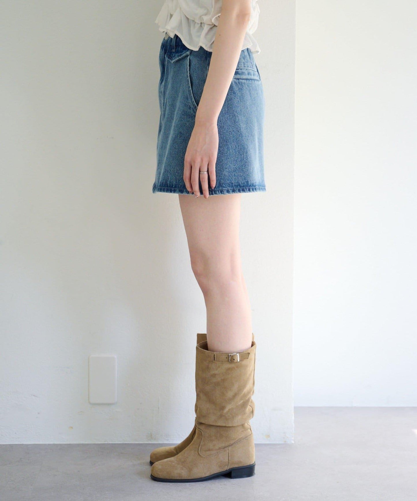 成套搭配 翻蓋設計 牛仔 迷你半身裙