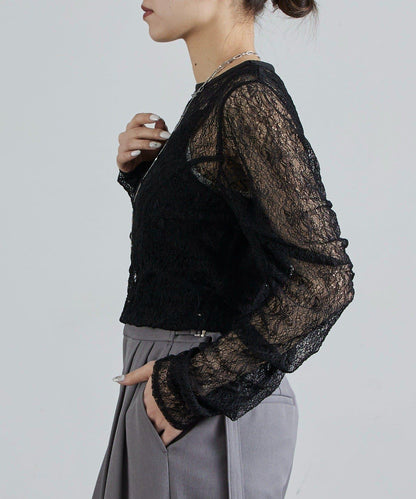 蕾絲袖褶皺上衣