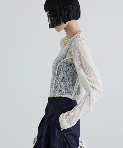 蕾絲袖褶皺上衣