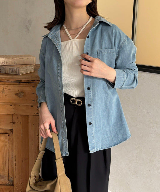 單口袋牛仔襯衫