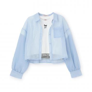 透紗襯衫羅紋T恤套裝