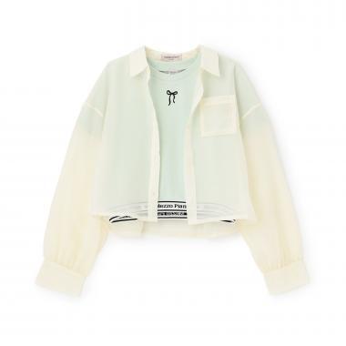 透紗襯衫羅紋T恤套裝