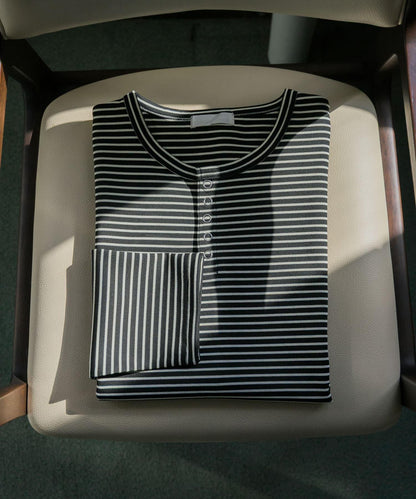 條紋亨利領長袖T恤