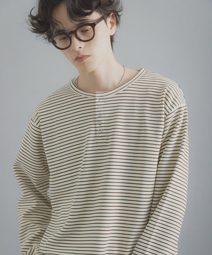 條紋亨利領長袖T恤