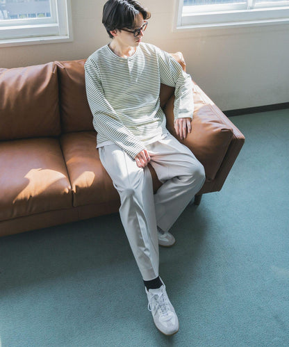 條紋亨利領長袖T恤