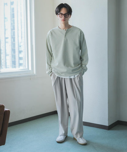 條紋亨利領長袖T恤