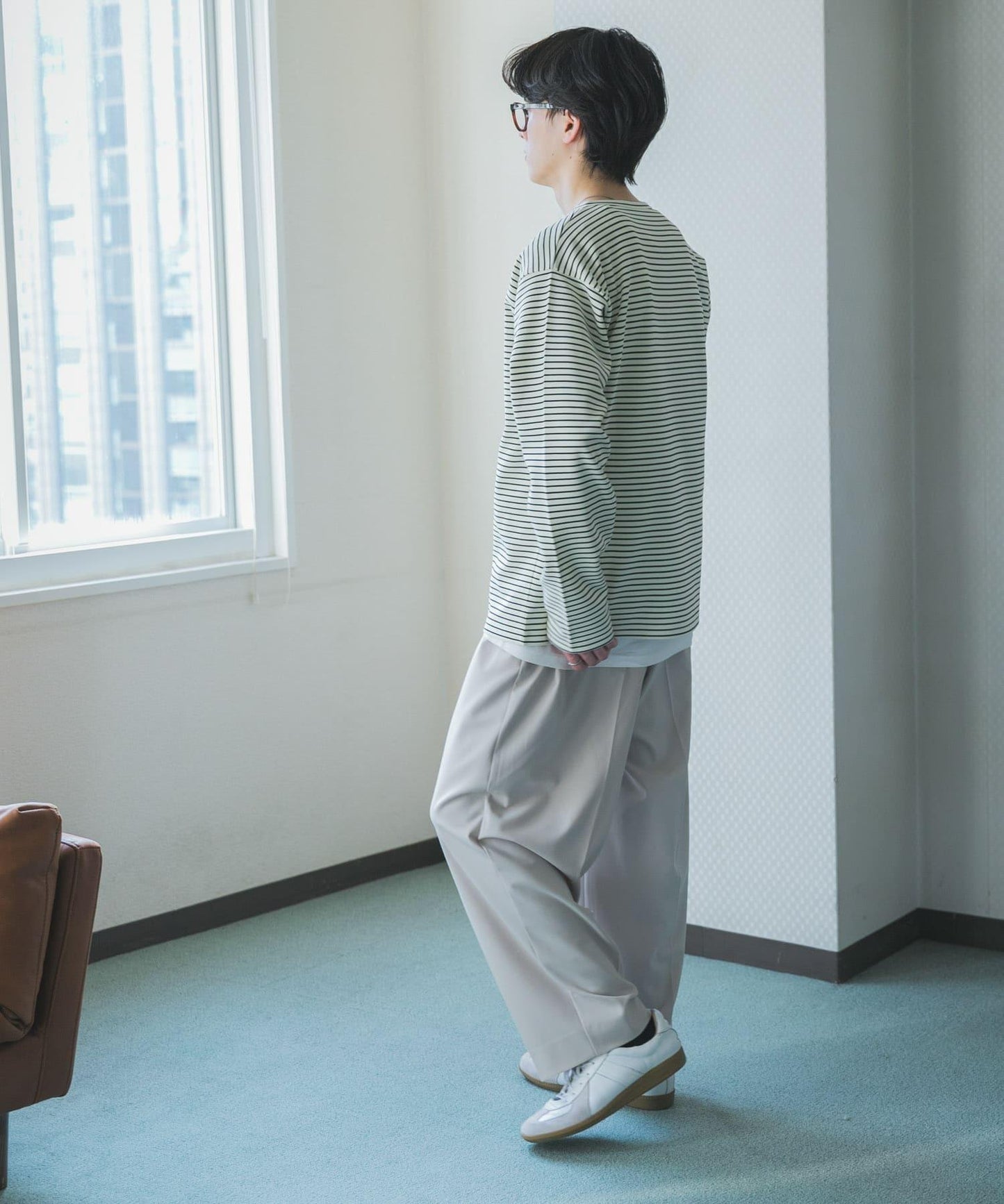 條紋亨利領長袖T恤