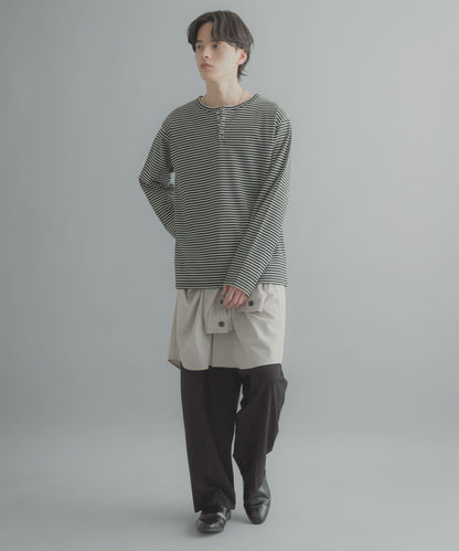 條紋亨利領長袖T恤