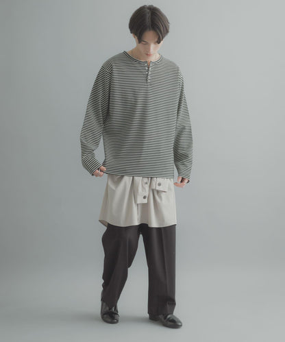 條紋亨利領長袖T恤