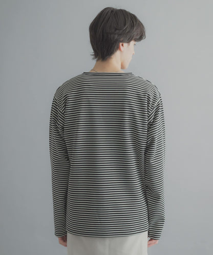 條紋亨利領長袖T恤