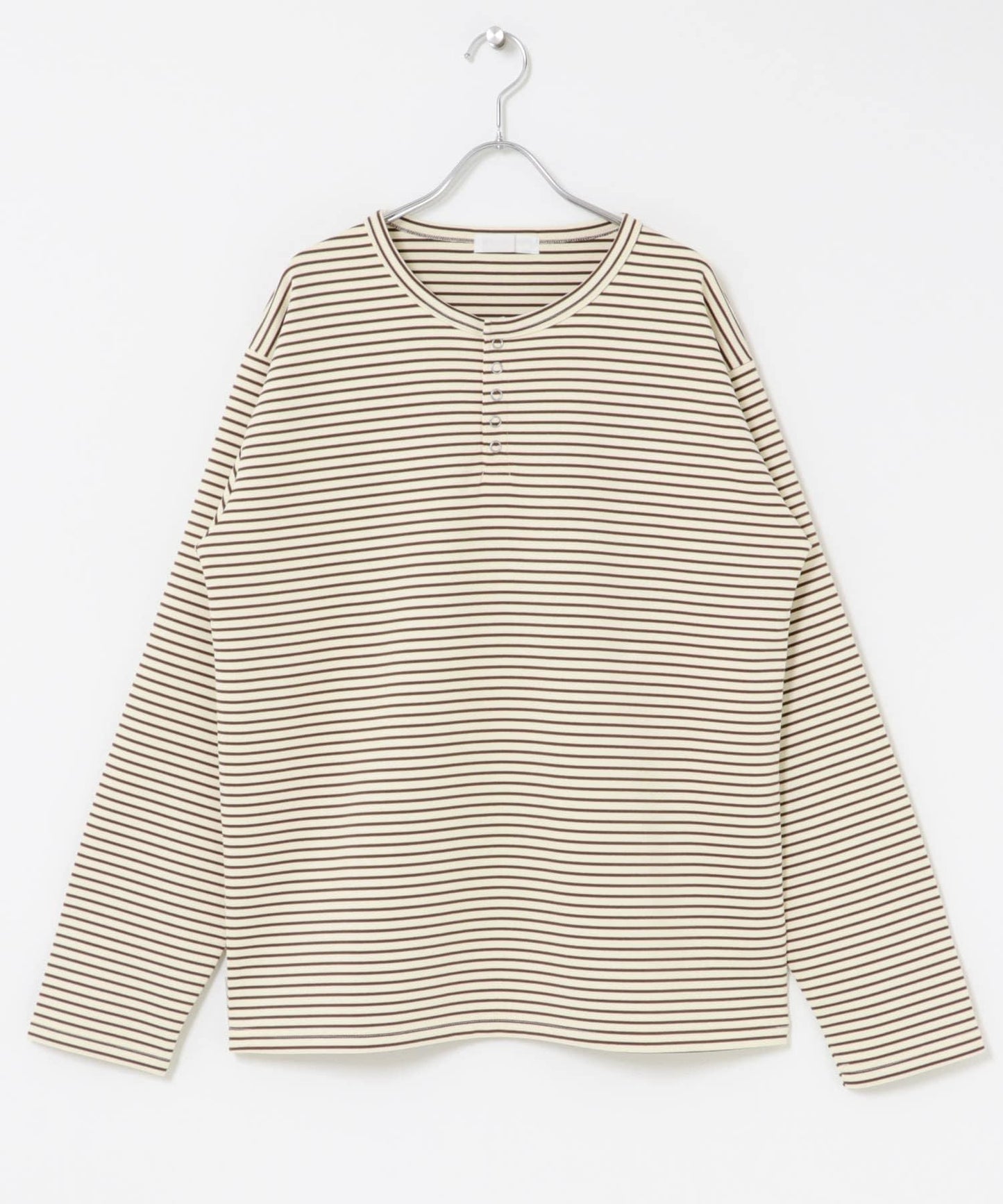 條紋亨利領長袖T恤