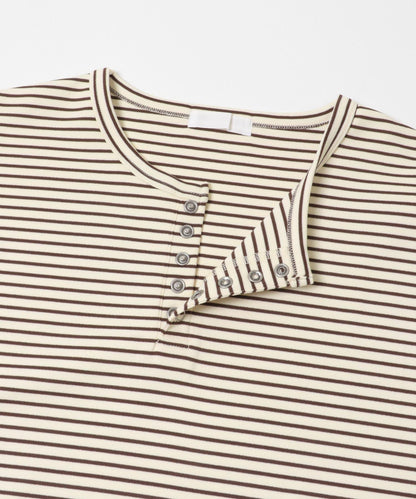 條紋亨利領長袖T恤