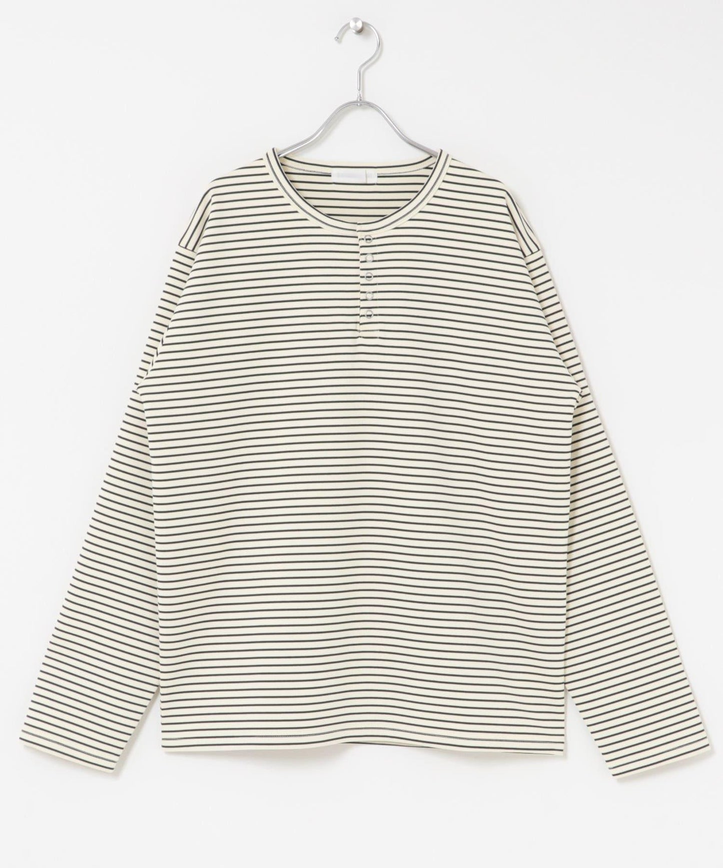 條紋亨利領長袖T恤