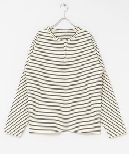 條紋亨利領長袖T恤