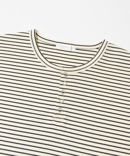 條紋亨利領長袖T恤