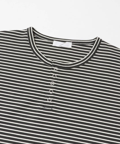 條紋亨利領長袖T恤