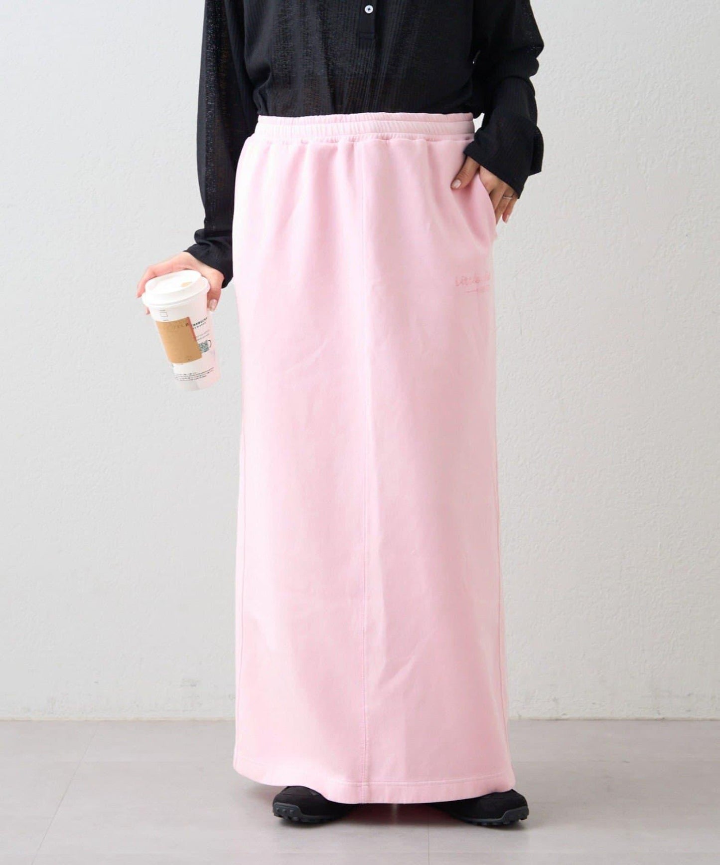 單點Logo刺繡水洗做舊丹寧風面料半身裙