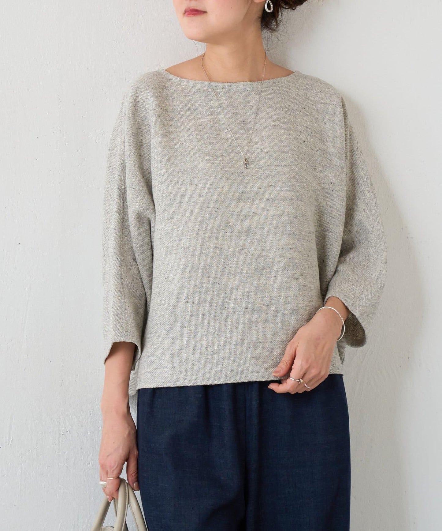 亞麻Inlay針織套頭上衣