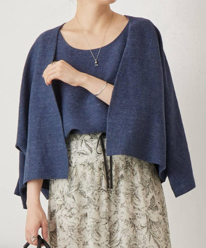 亞麻嵌織針織開衫