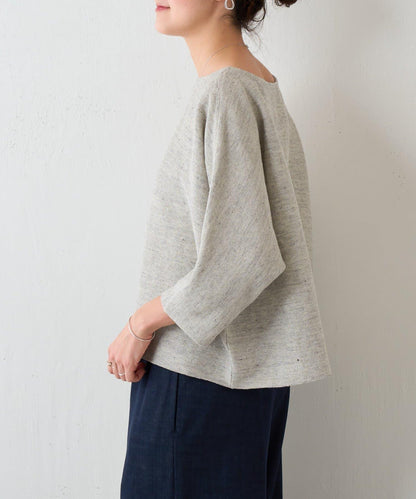 亞麻Inlay針織套頭上衣
