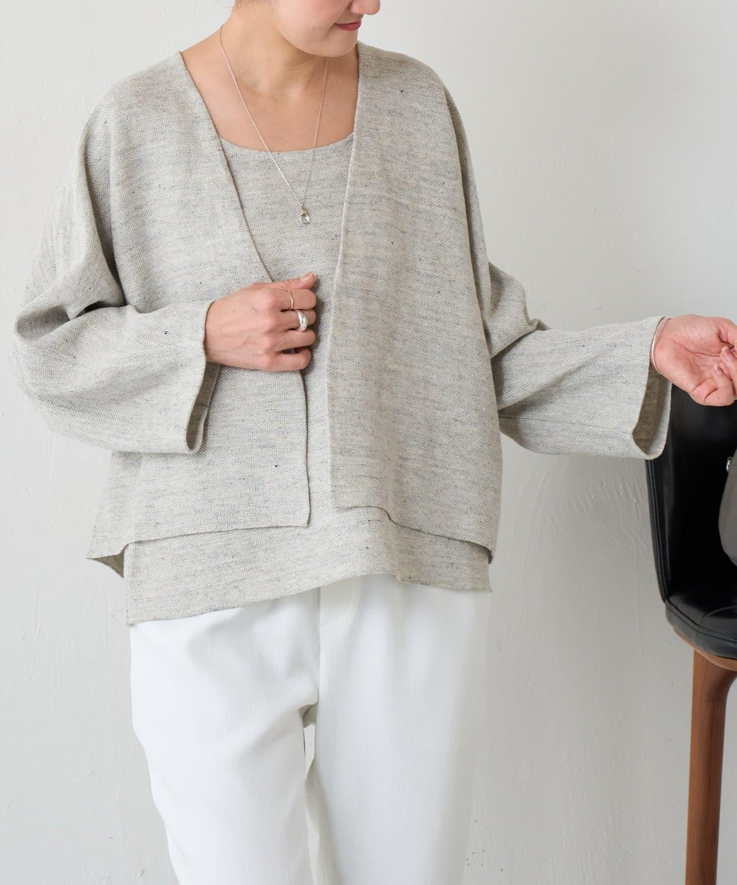 亞麻嵌織針織開衫