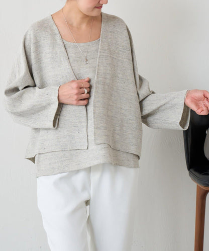 亞麻嵌織針織開衫