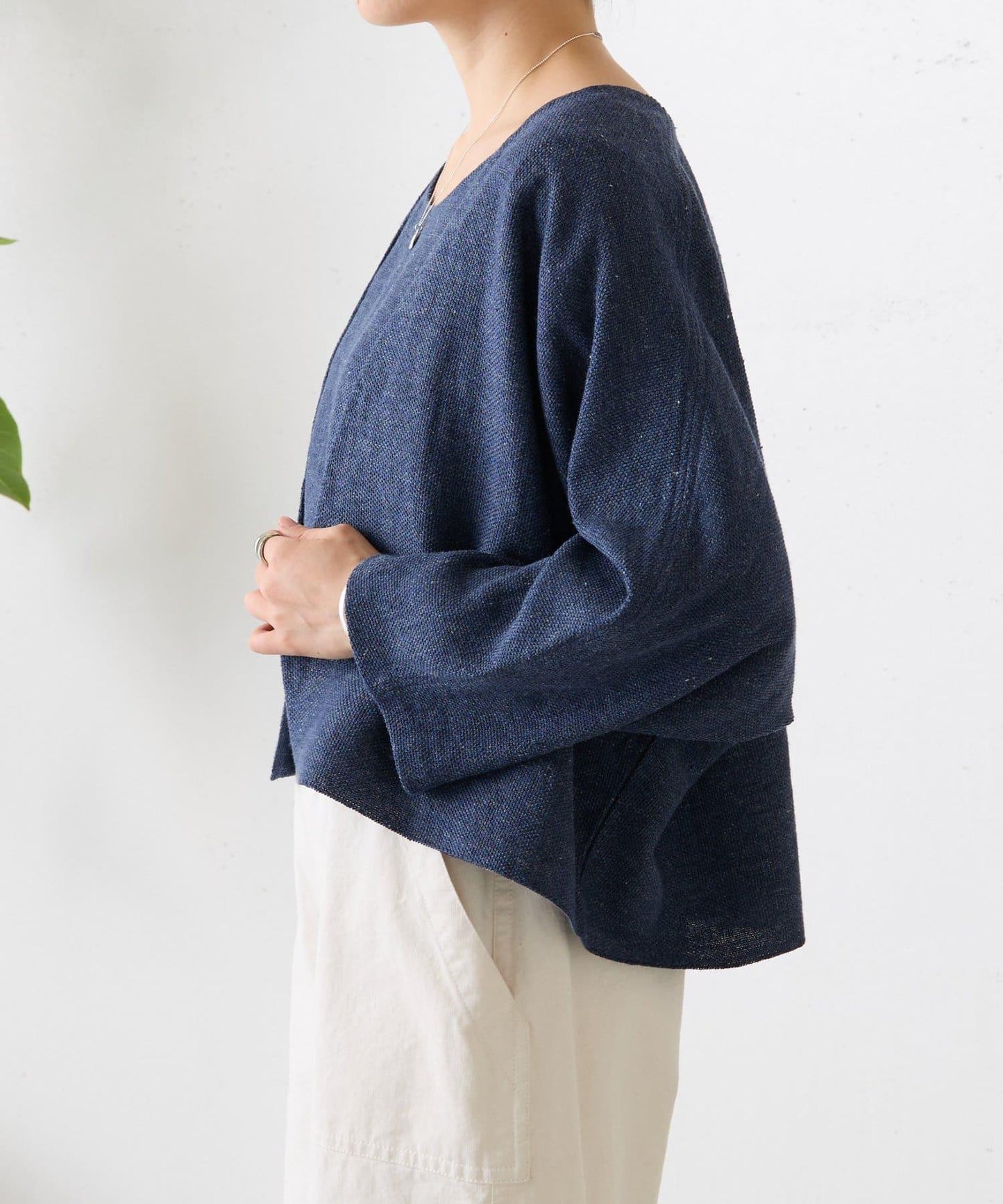 亞麻嵌織針織開衫